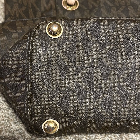 Michael Kors Brown Tote with Monogram Pattern and Gold Accents - Picture 9 of 14